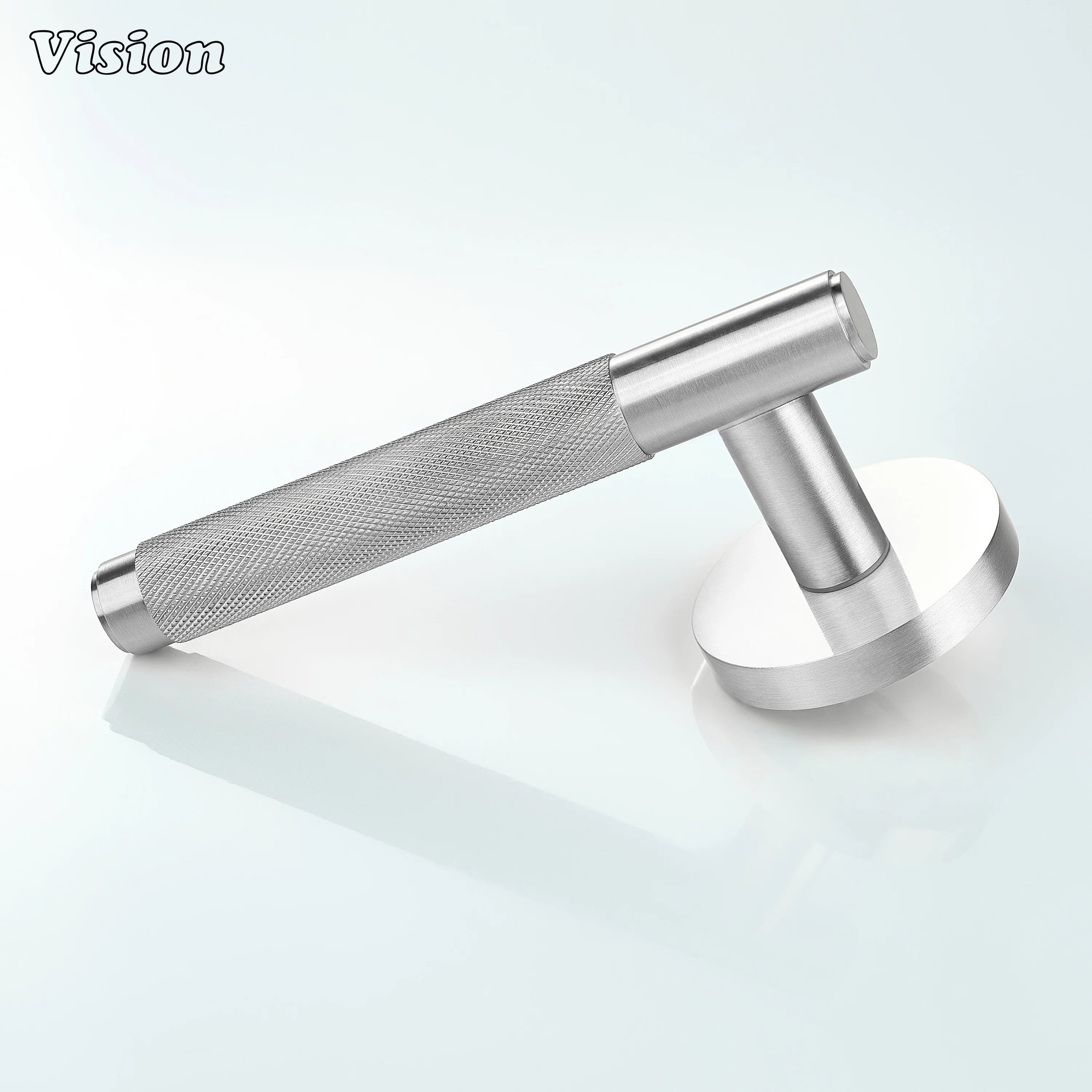 Silver finish brass door handle for stylish interior upgrades.