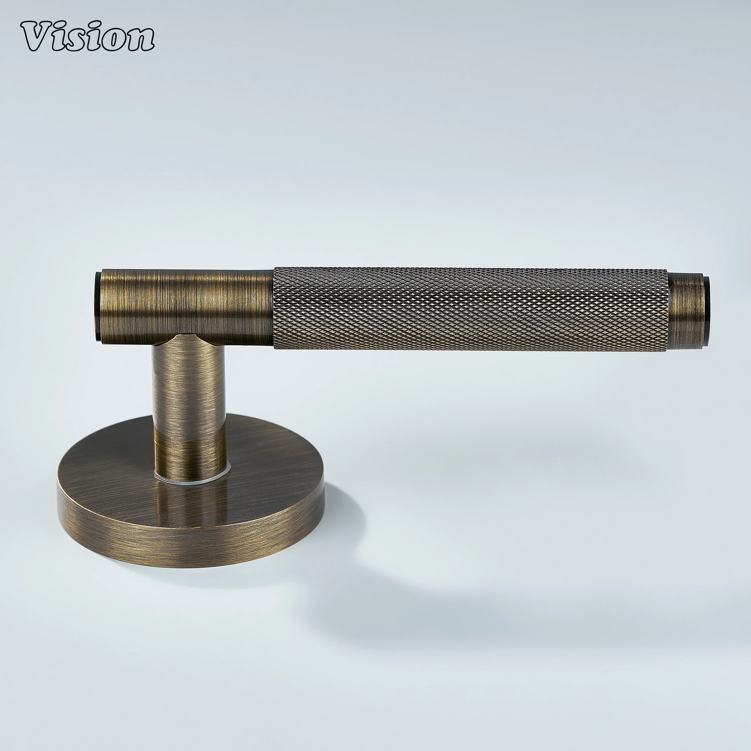 Solid brass antique bronze door handle with textured grip.