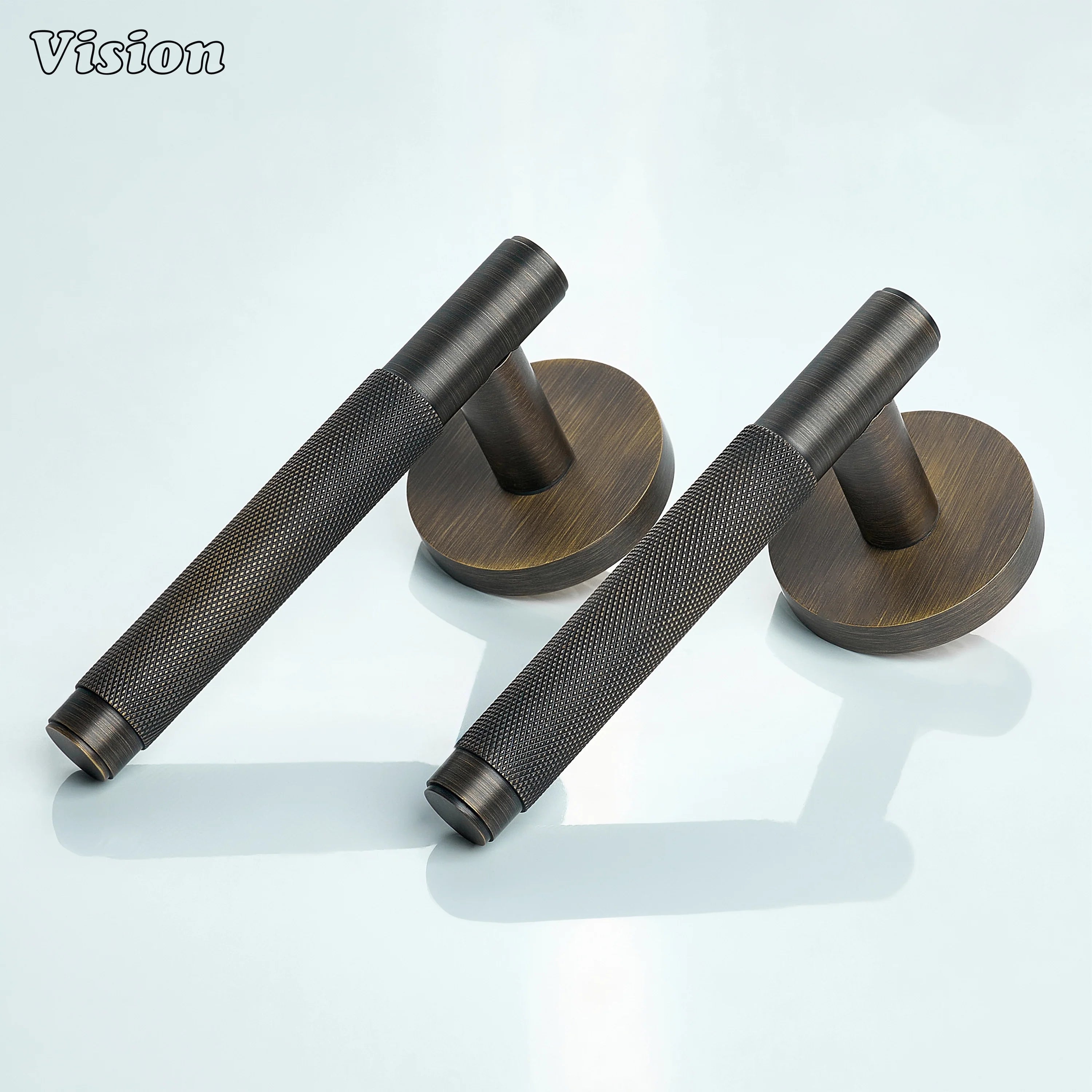 Antique bronze knurled brass door lever handle for classic interiors