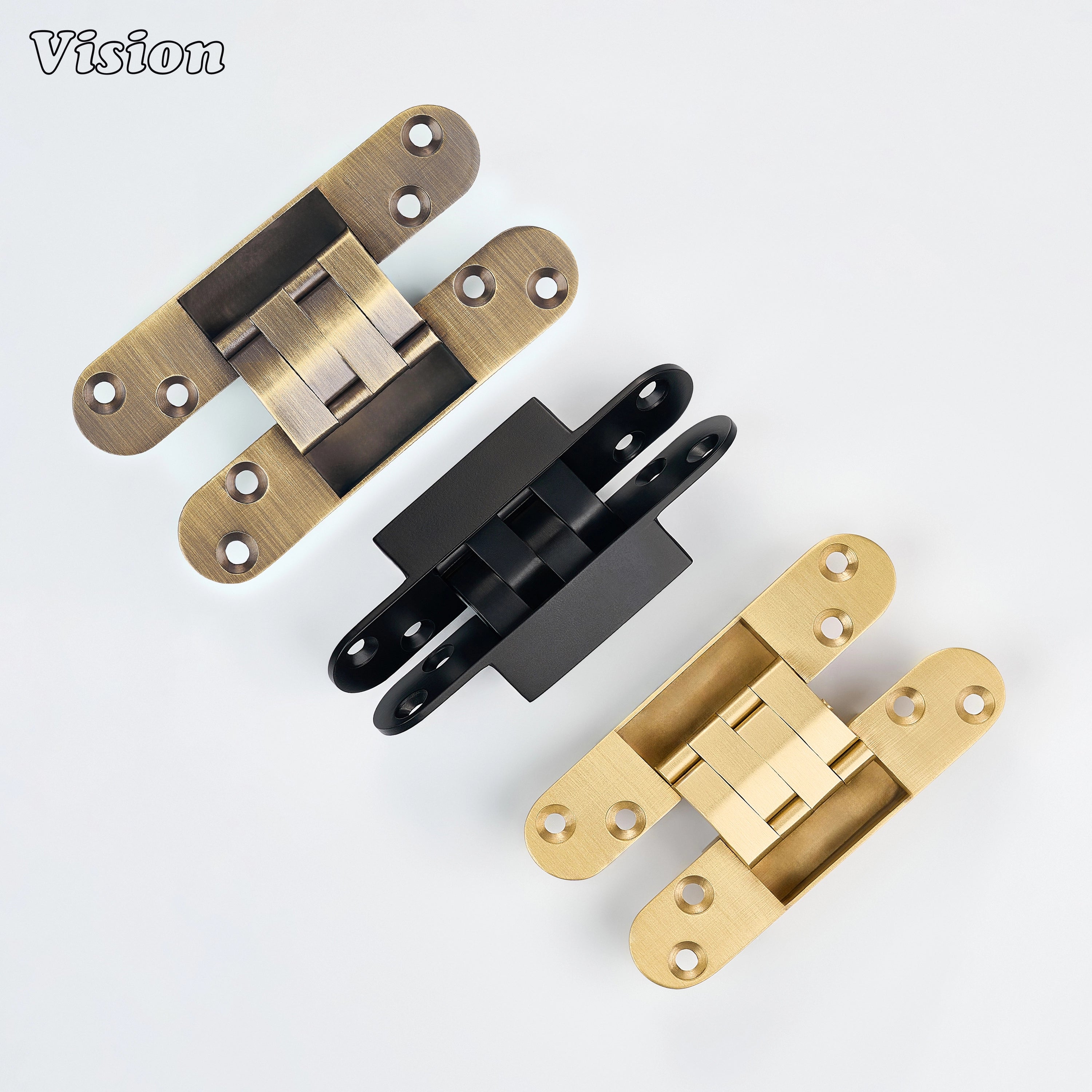 Gold invisible door hinge with precision concealed design for wardrobes, cabinetry panels and custom furniture projects