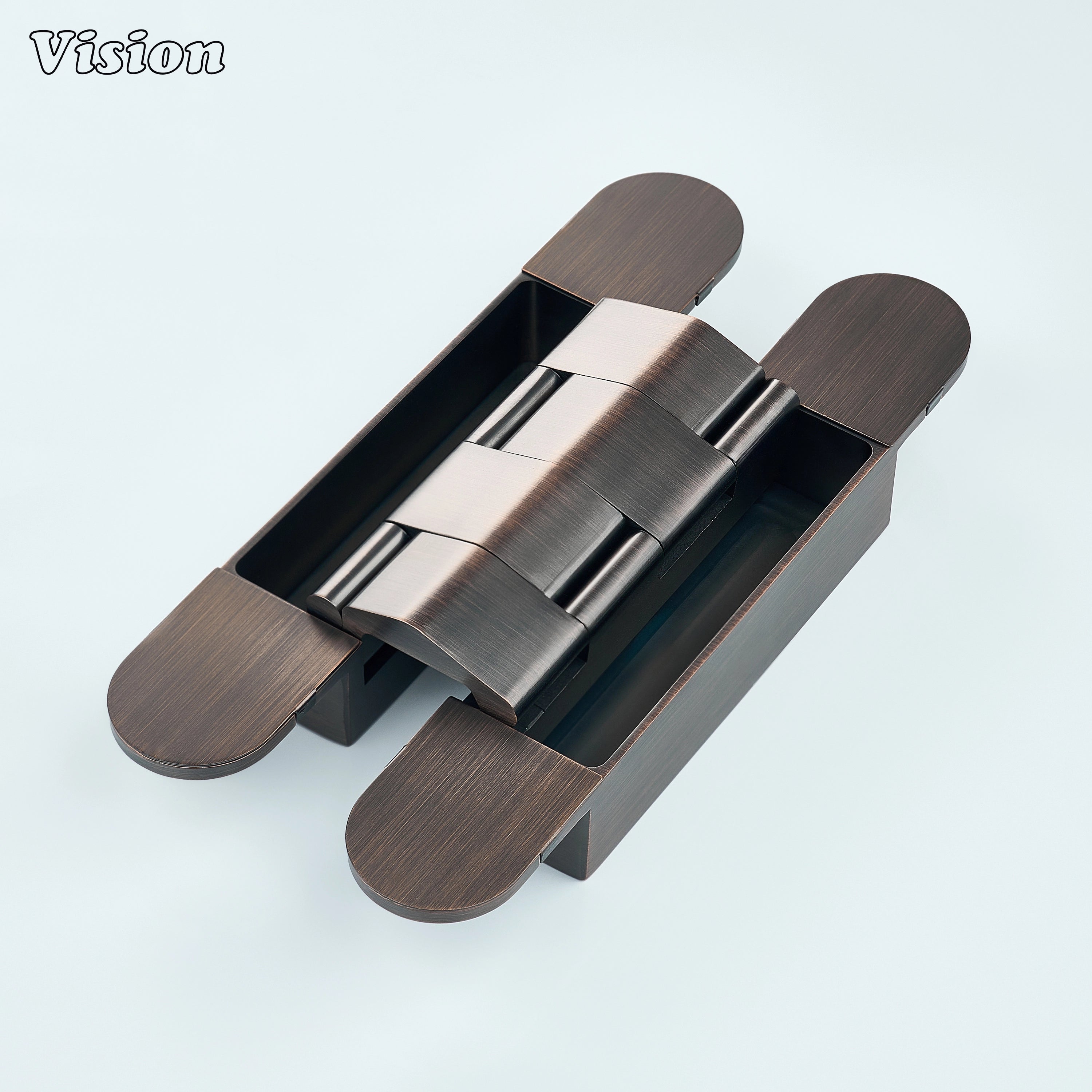 Smoke Bronze solid brass invisible hinge with concealed flush profile for hidden doors, modern kitchen cabinets and premium furniture